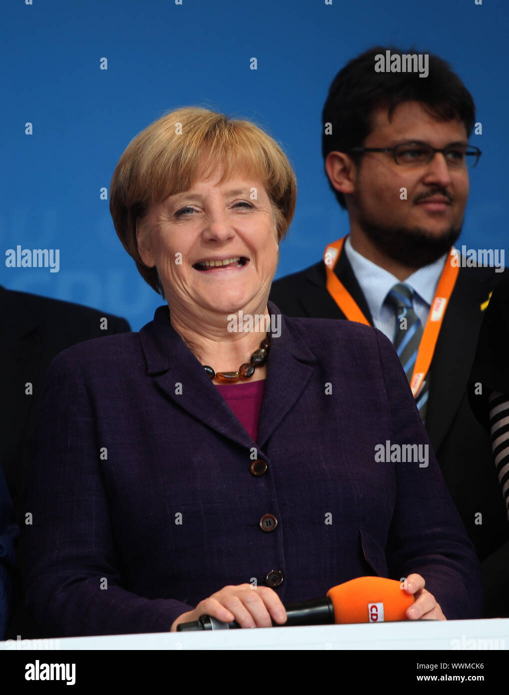 Bundeskanzlerin Dr. Angela Merkel (CDU,MbB) bei CDU-Wahlkampfveranstaltung am 17.9.13 in Magdeburg Stock Photo