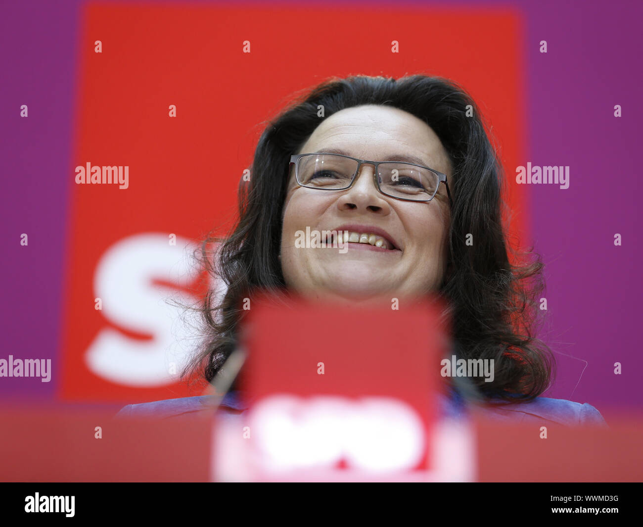 Press conference of the SPD Party with Andrea Nahles (SPD), SPD Secretary General. Stock Photo