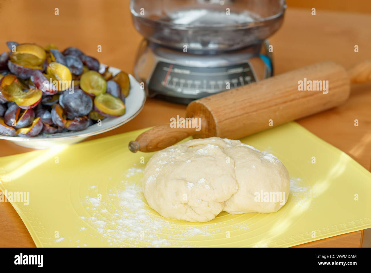 dough for plum cake Stock Photo