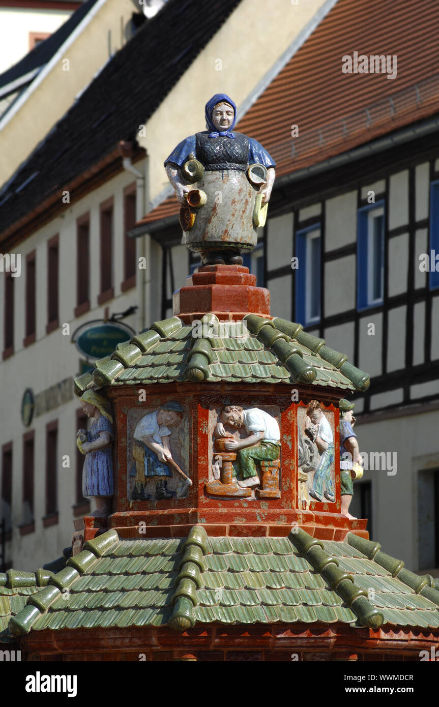 Pottery fountain, Kohren-Salis, Saxony, Germany Stock Photo