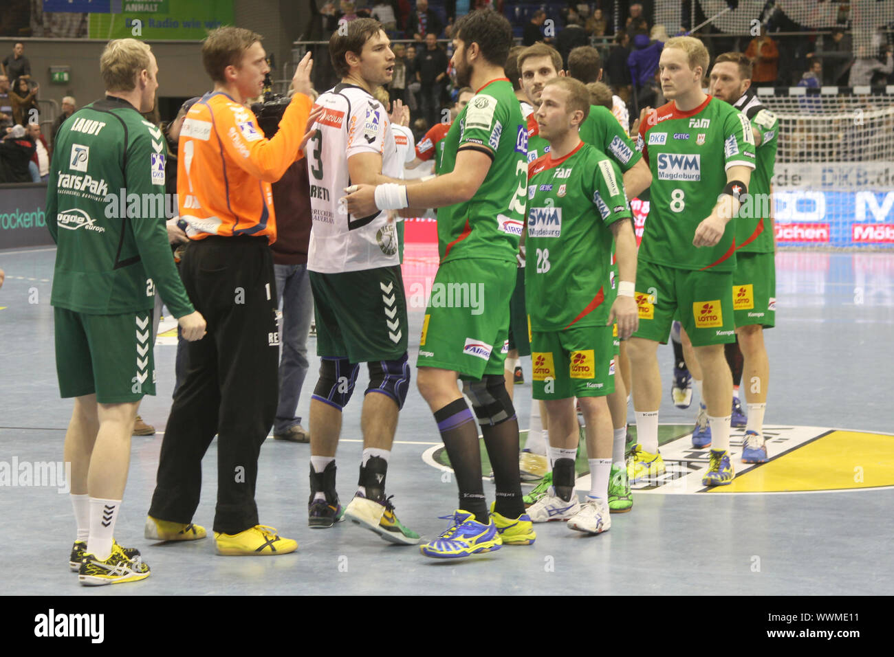 DKB Handball-Bundesliga 2013-2014, 13. Spieltag, SC Magdeburg - HSG Wetzlar Stock Photo