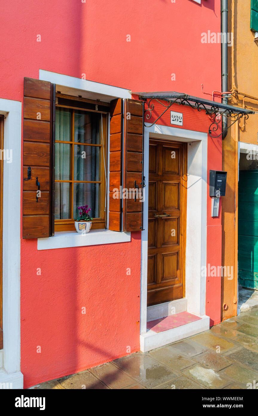 Door and windows colorful houses of Burano, Venice, Italy Stock Photo ...