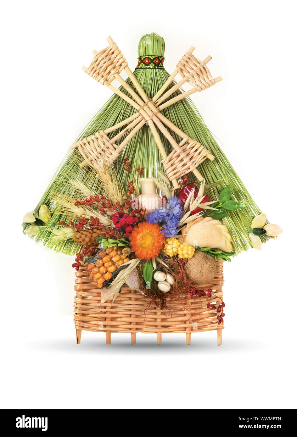 Traditional ukrainian souvenir that made of dried materials and plants. Hand-made. Isolated on white. Stock Photo