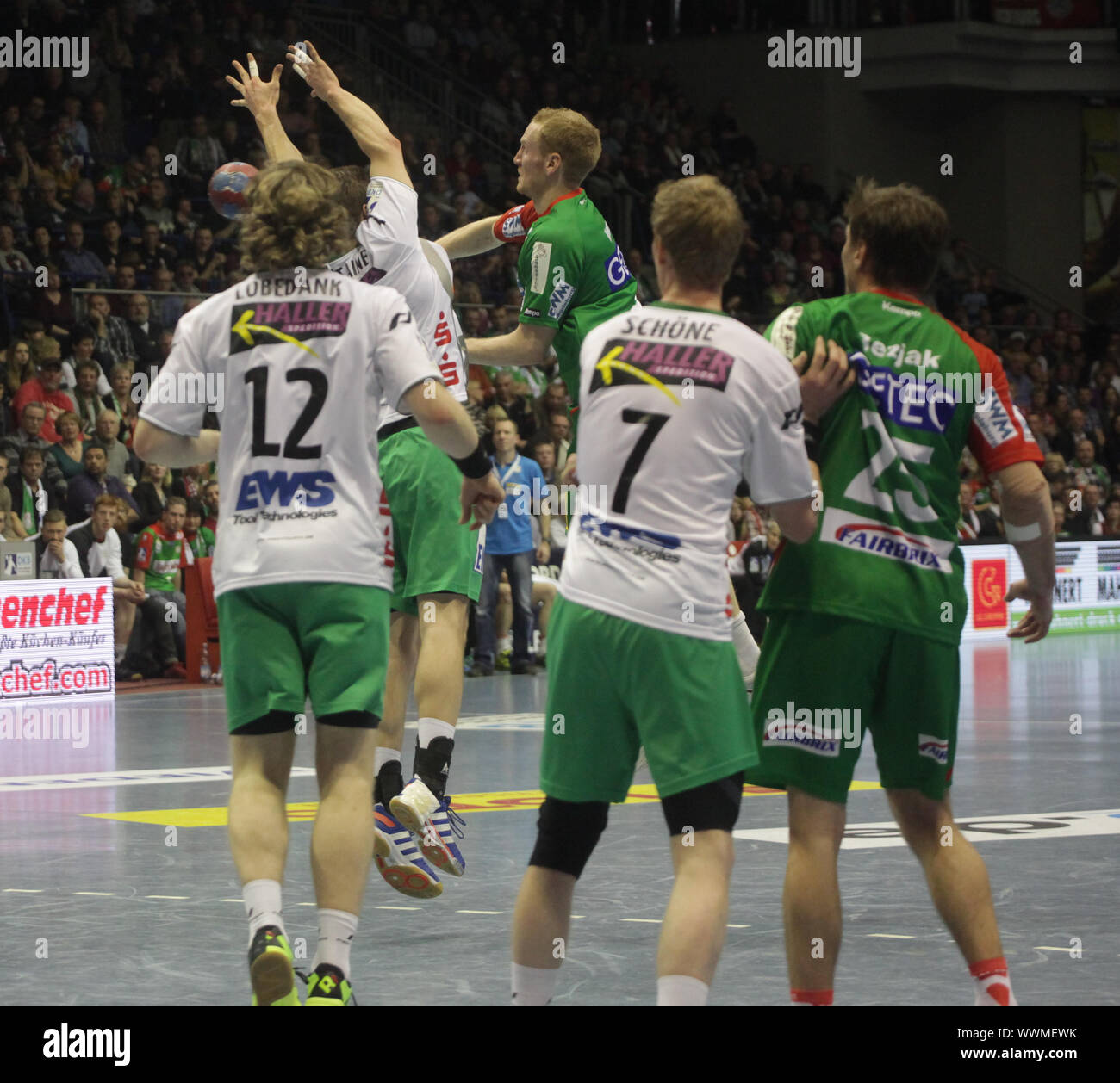 DKB Handball-Bundesliga 2013-2014, 18. Spieltag, SC Magdeburg - FRISCH AUF! Göppingen Stock Photo