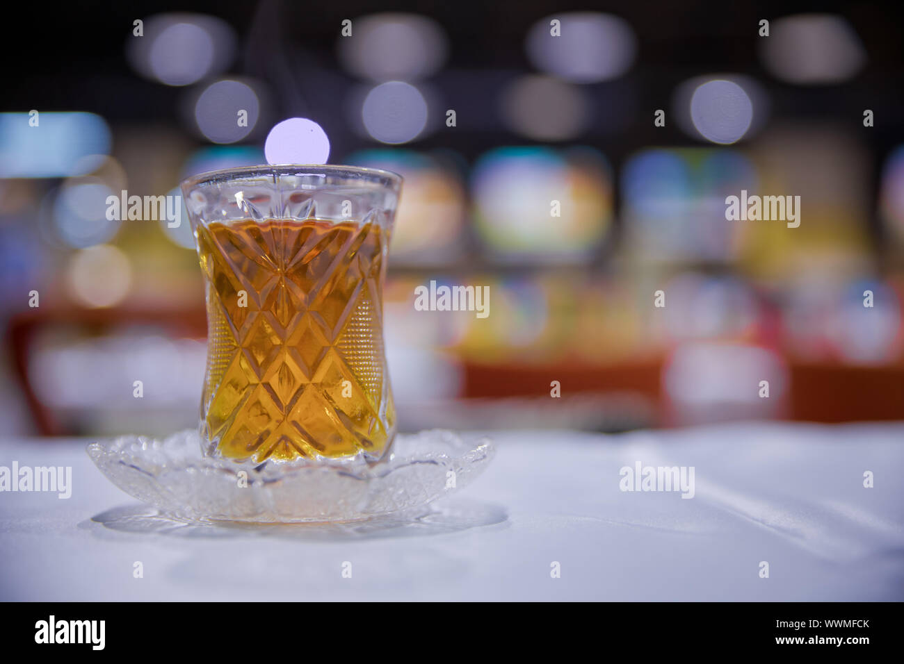 Tea in Azerbaijani traditional armudu pear-shaped glass. Azerbaijan ...