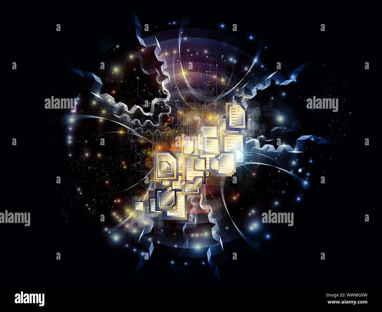 Abstract design made of document symbols, lights and abstract ...