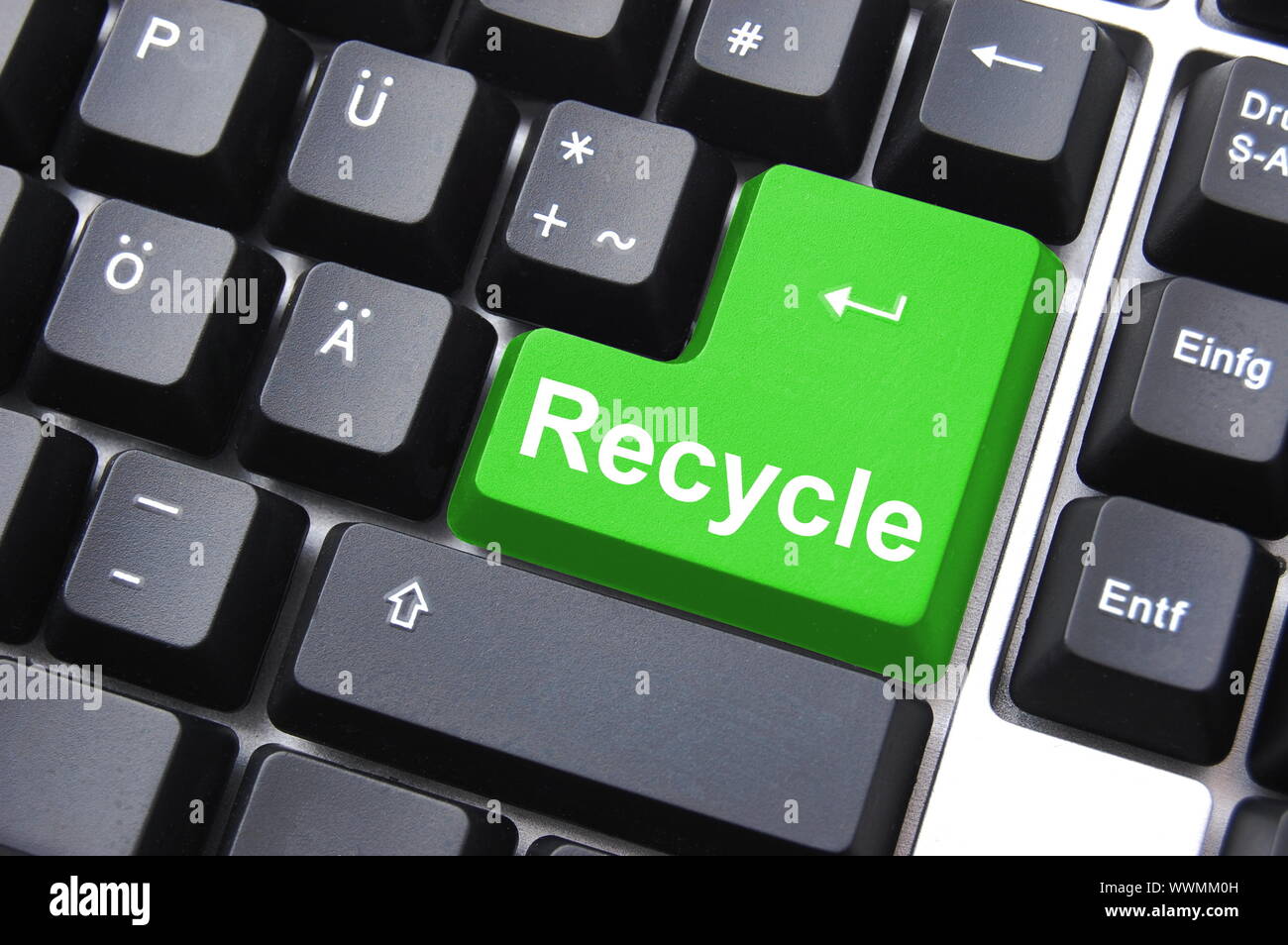 environmental protection with recycle button on keyboard Stock Photo