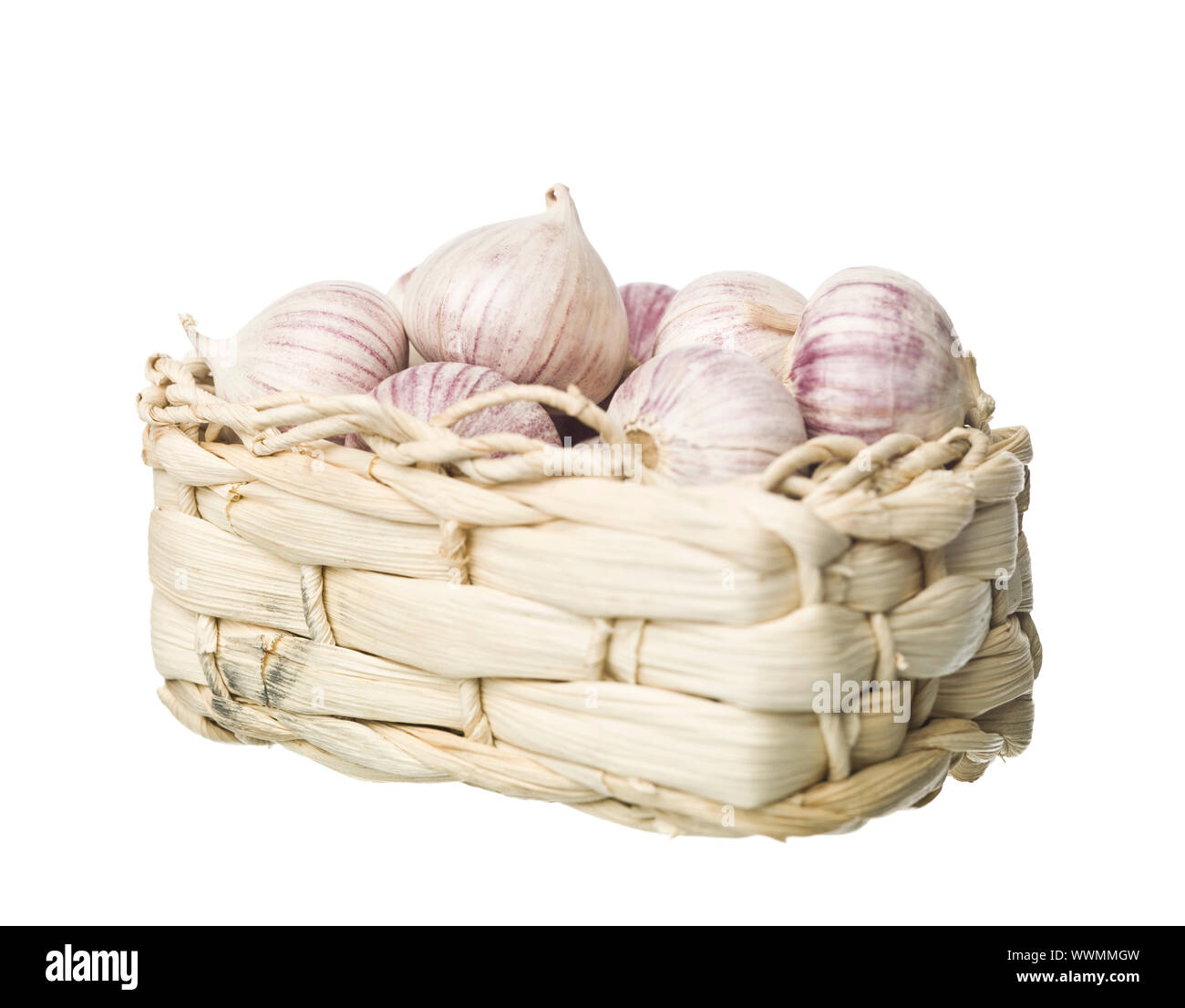 Basket of Garlic isolated on white background Stock Photo - Alamy