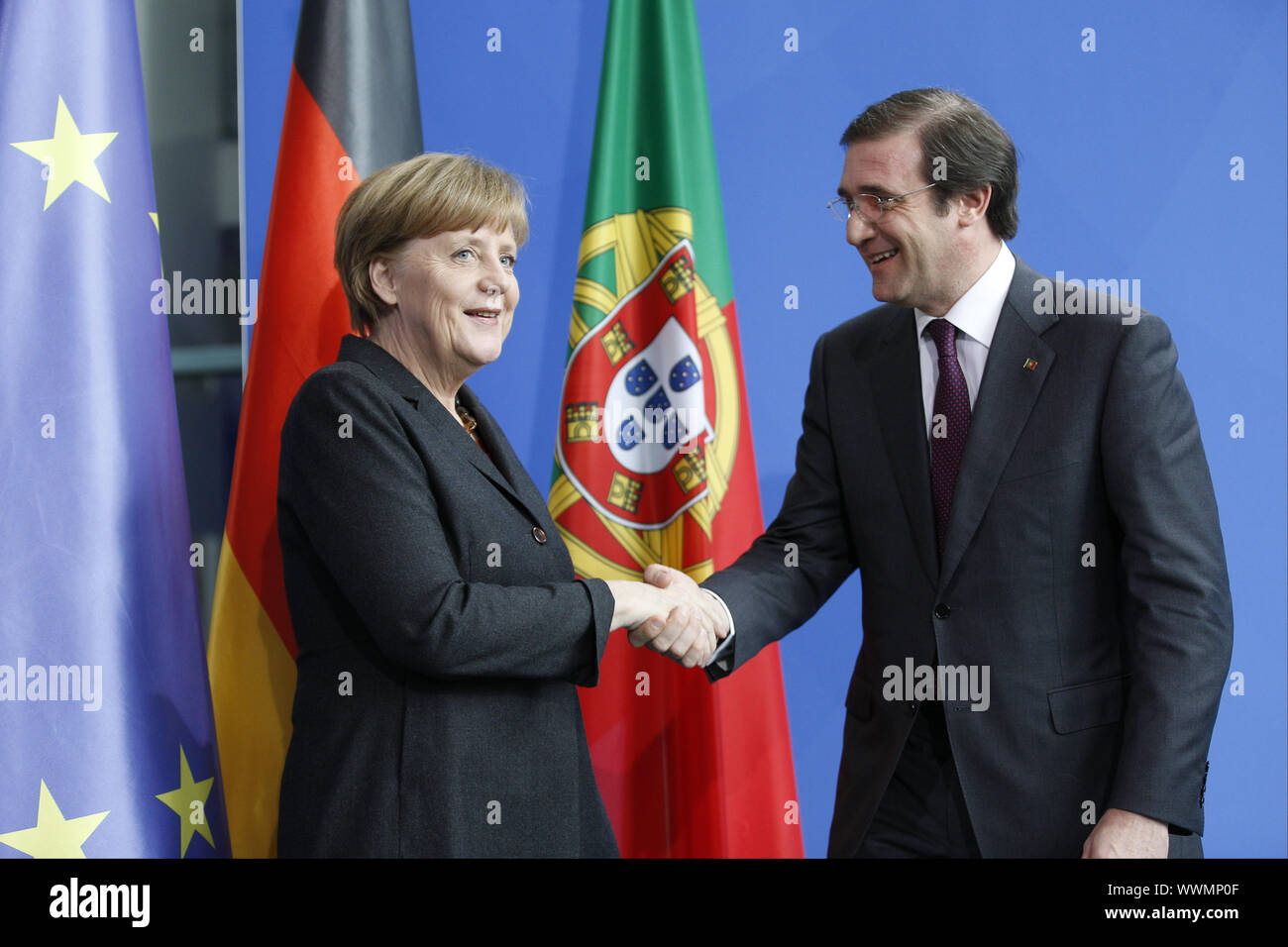 Merkel receives Coelho, the Prime Minister of the Portuguese republic, in Berlin. Stock Photo