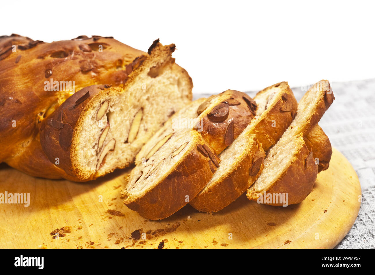 Yeast plait with nuts and raisins Stock Photo