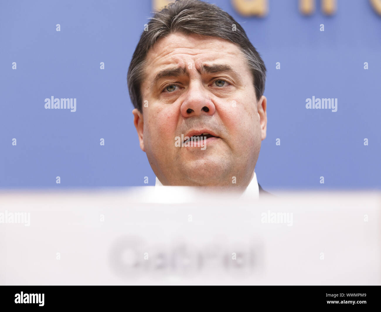 federal press conference with Sigmar Gabriel (SPD), German Minister of Economy and Energy. Stock Photo