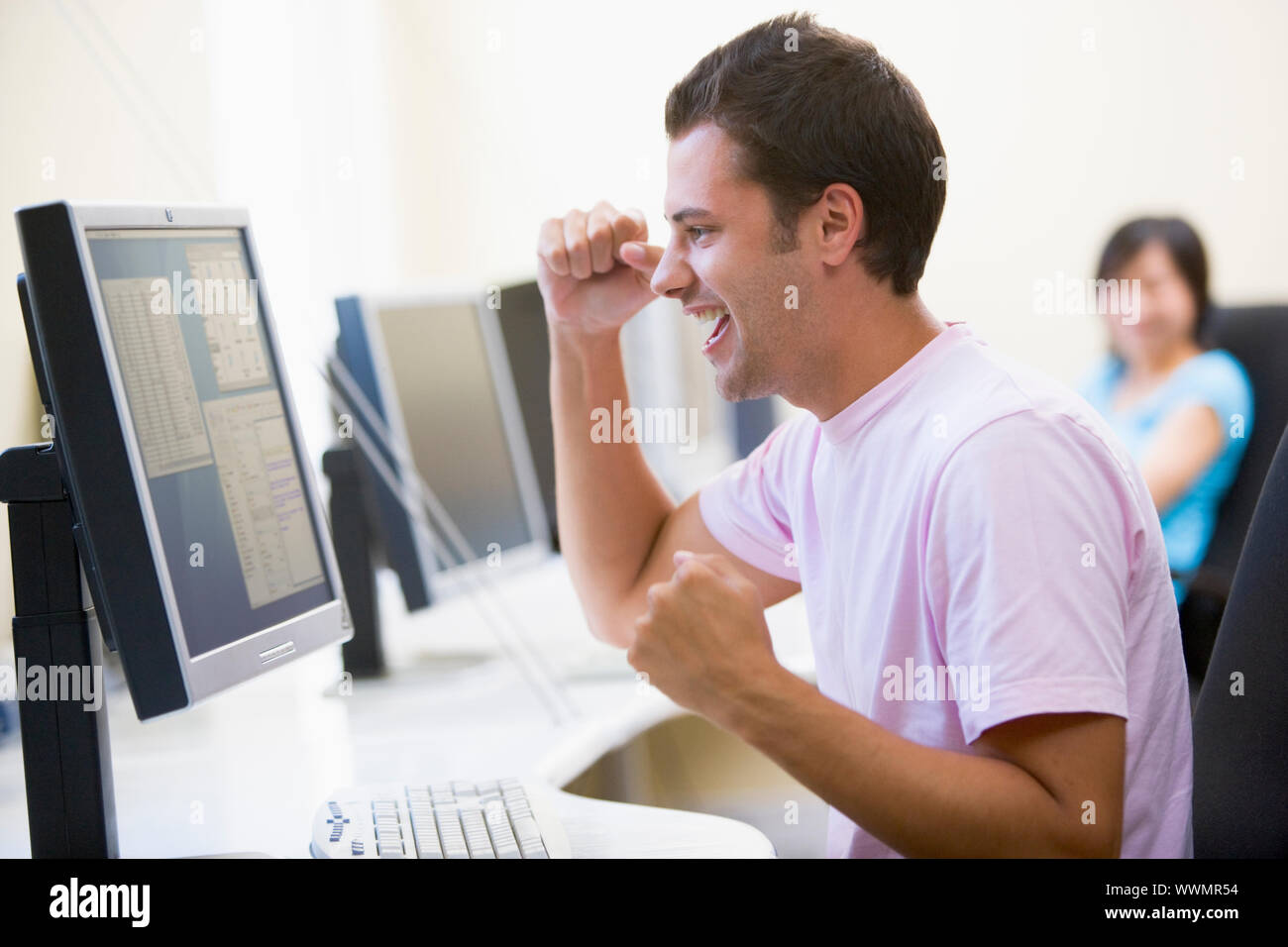 Businessman cheering desk hi-res stock photography and images - Alamy