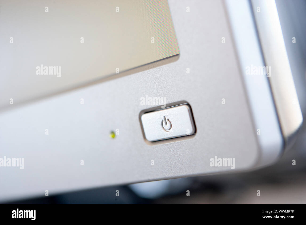 Shot of a power button on a computer monitor Stock Photo Alamy