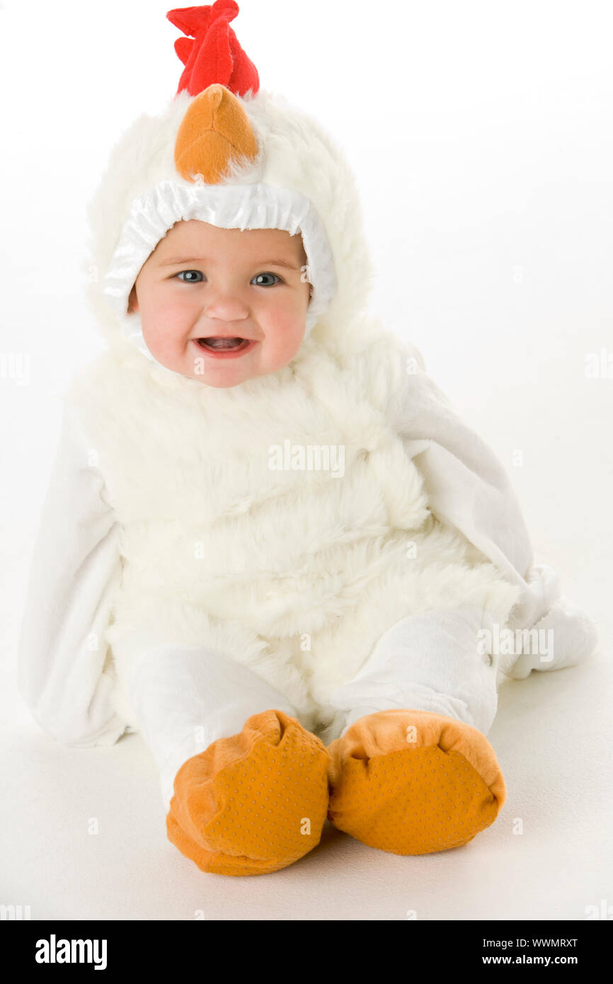 Baby in chicken costume Stock Photo Alamy
