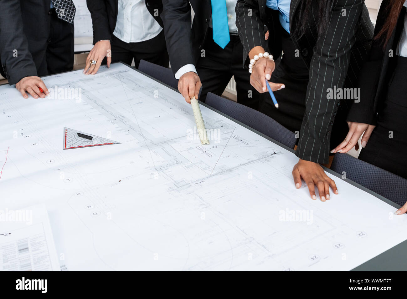 business people team in office presentation plan Stock Photo