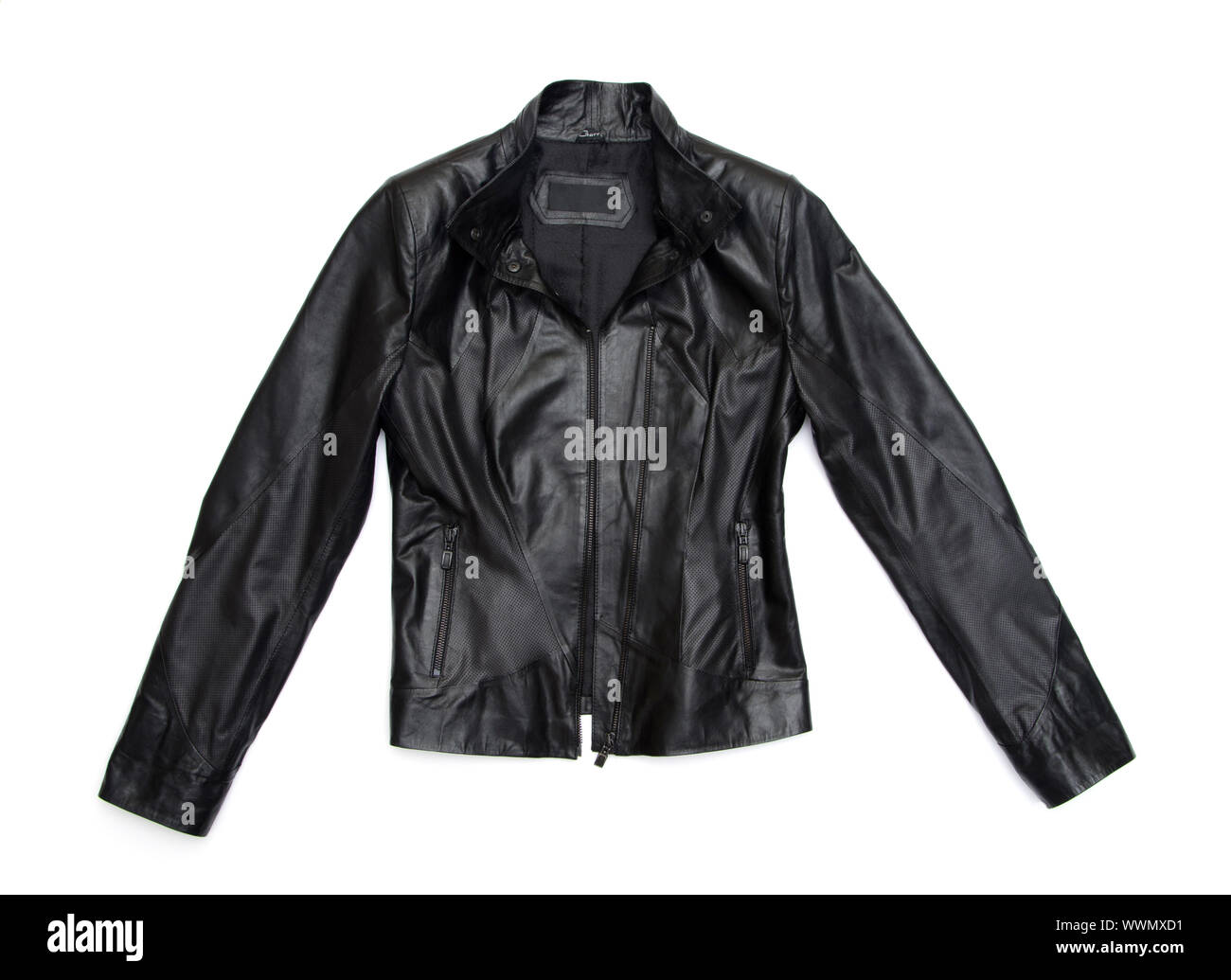 black leather jacket isolated on white background Stock Photo - Alamy