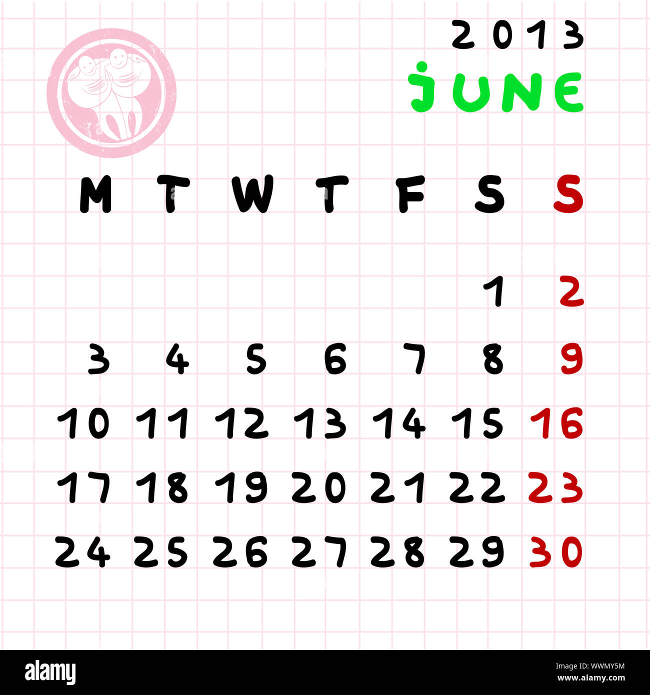 13 Monthly Calendar June With Gemini Zodiac Sign Stamp Stock Photo Alamy