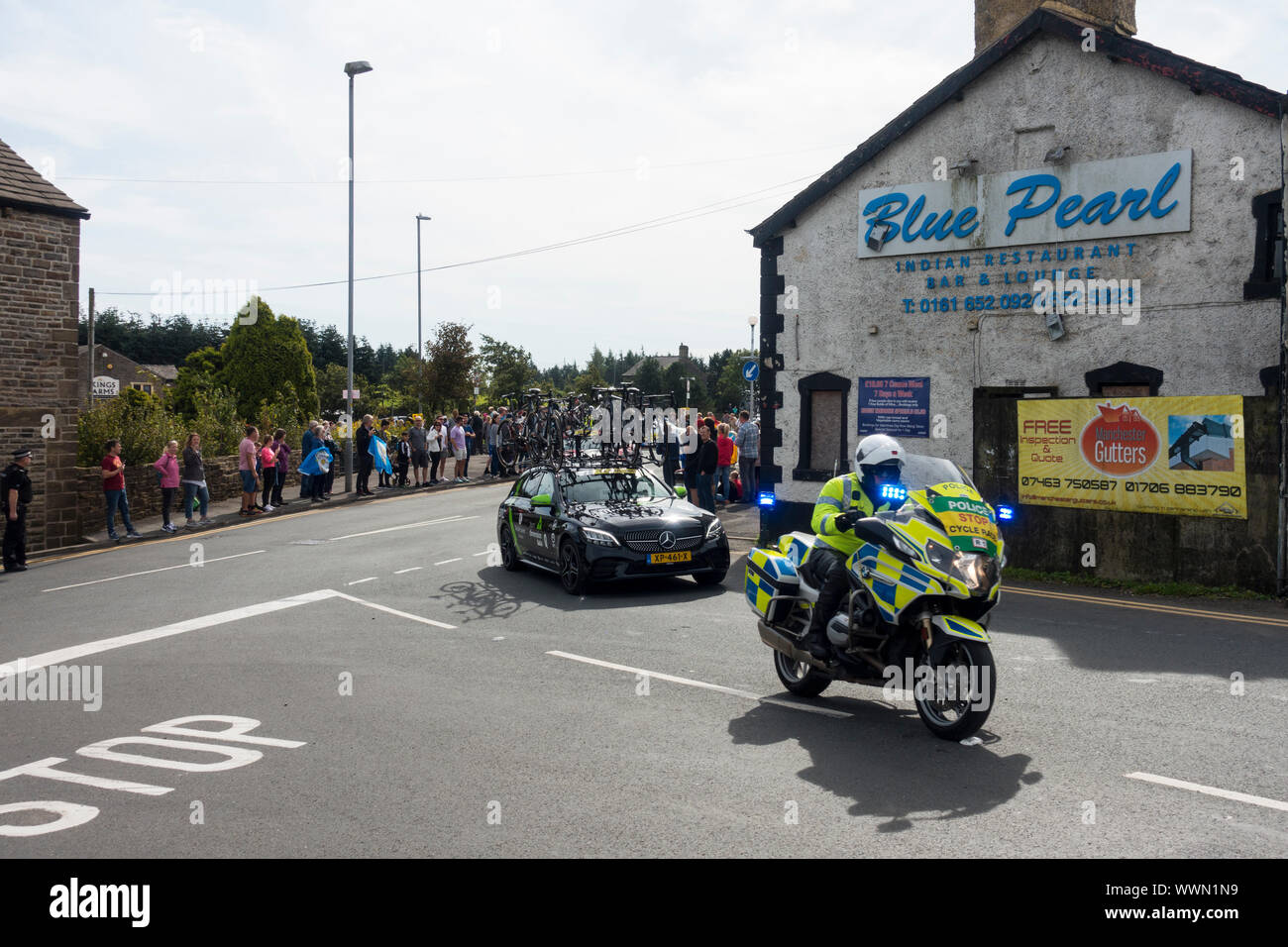 The Tour of Britain Cycle Race 2019, Grains Bar, Oldham, Greater Manchester, England, UK. Stock Photo