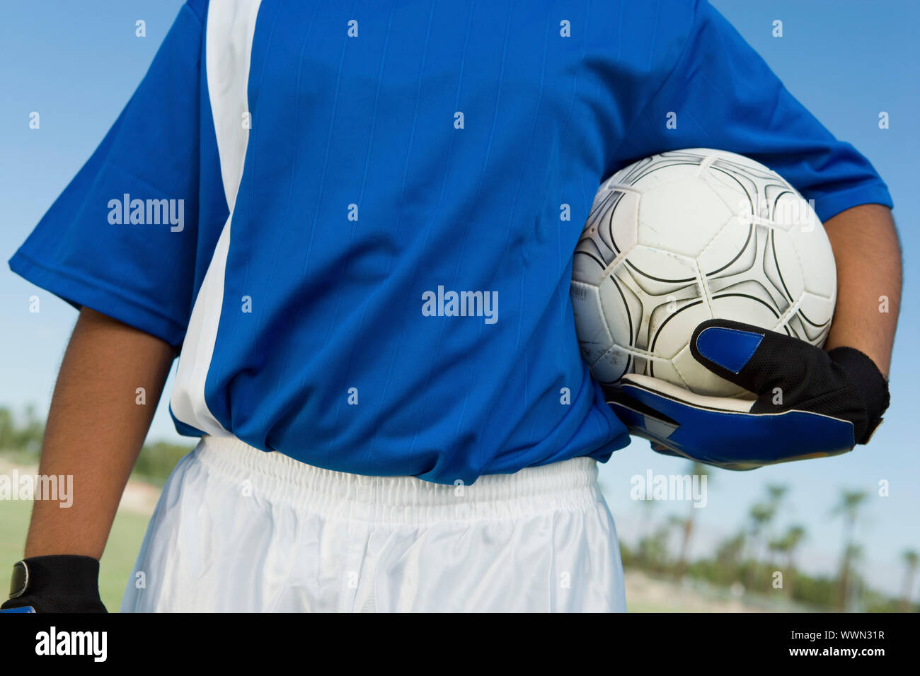 Soccer Goalie Holding Ball Stock Photo Alamy