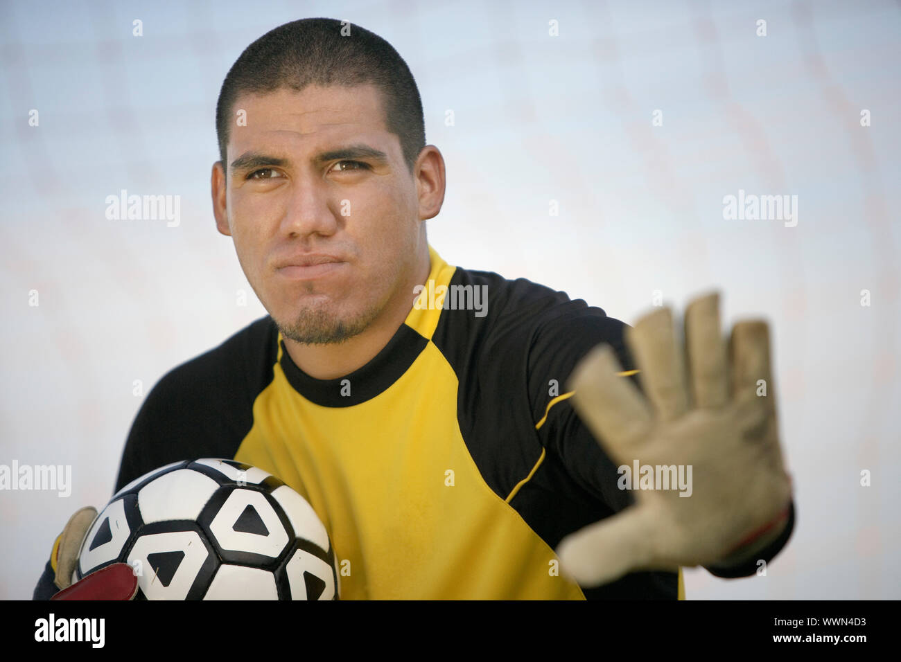 Serious Soccer Goalie Stock Photo Alamy