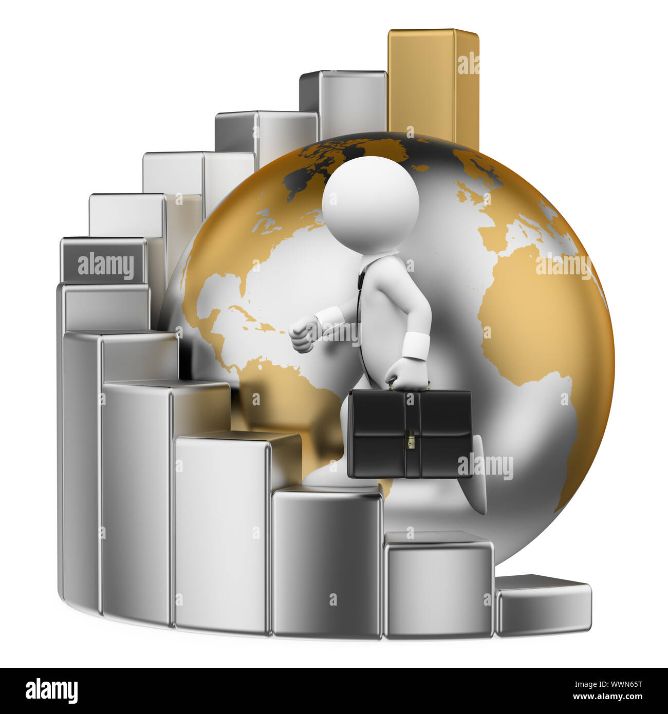 3d White People Illustration Businessman Climbing To The Top Of