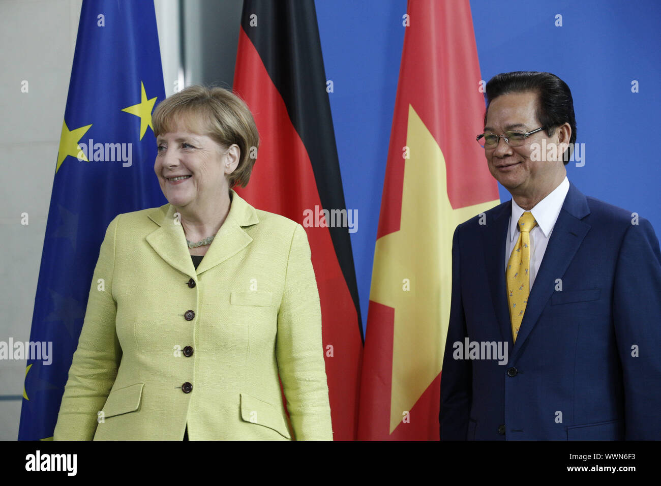 Nguyen Tan Dung, Prime Minister of Vietnam, and the German Chancellor Angela Merkel Stock Photo