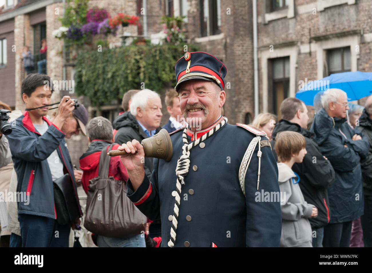 A Flemish town crier participates in the Gentse Feesten parade Stock Photo