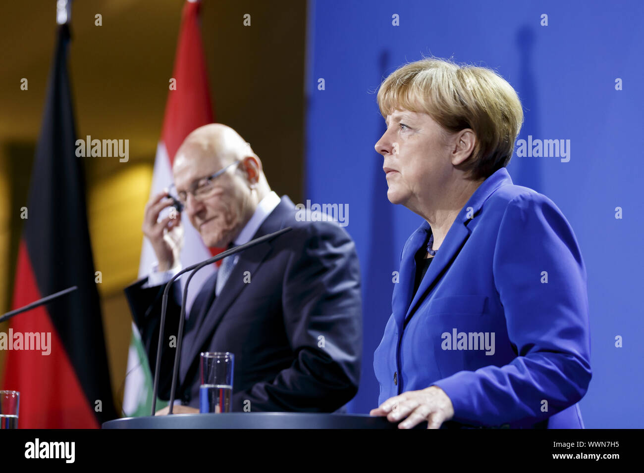 Merkel meets Tammam Salam of Lebanon in Berlin Stock Photo