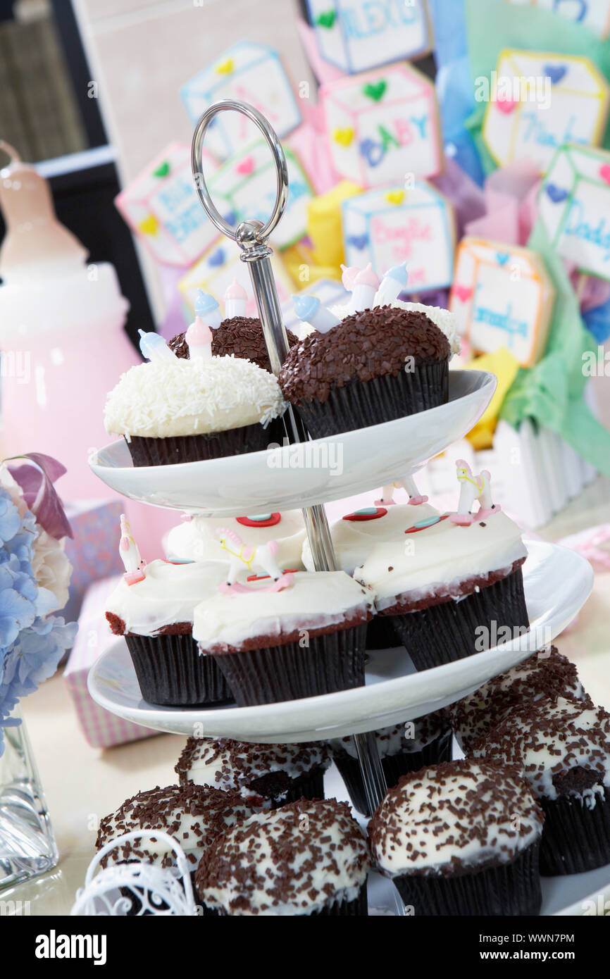 Tray Of Cupcakes At A Baby Shower Stock Photo 273989036 Alamy