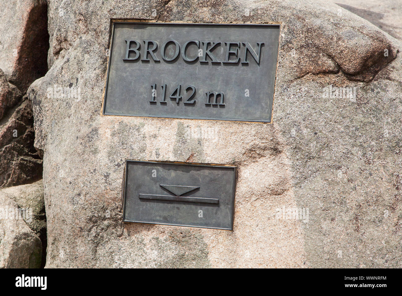 Height indication on the Brocken Stock Photo