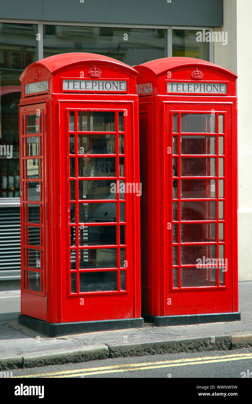 Typical british public payphone, in London, United Kingdom Stock Photo