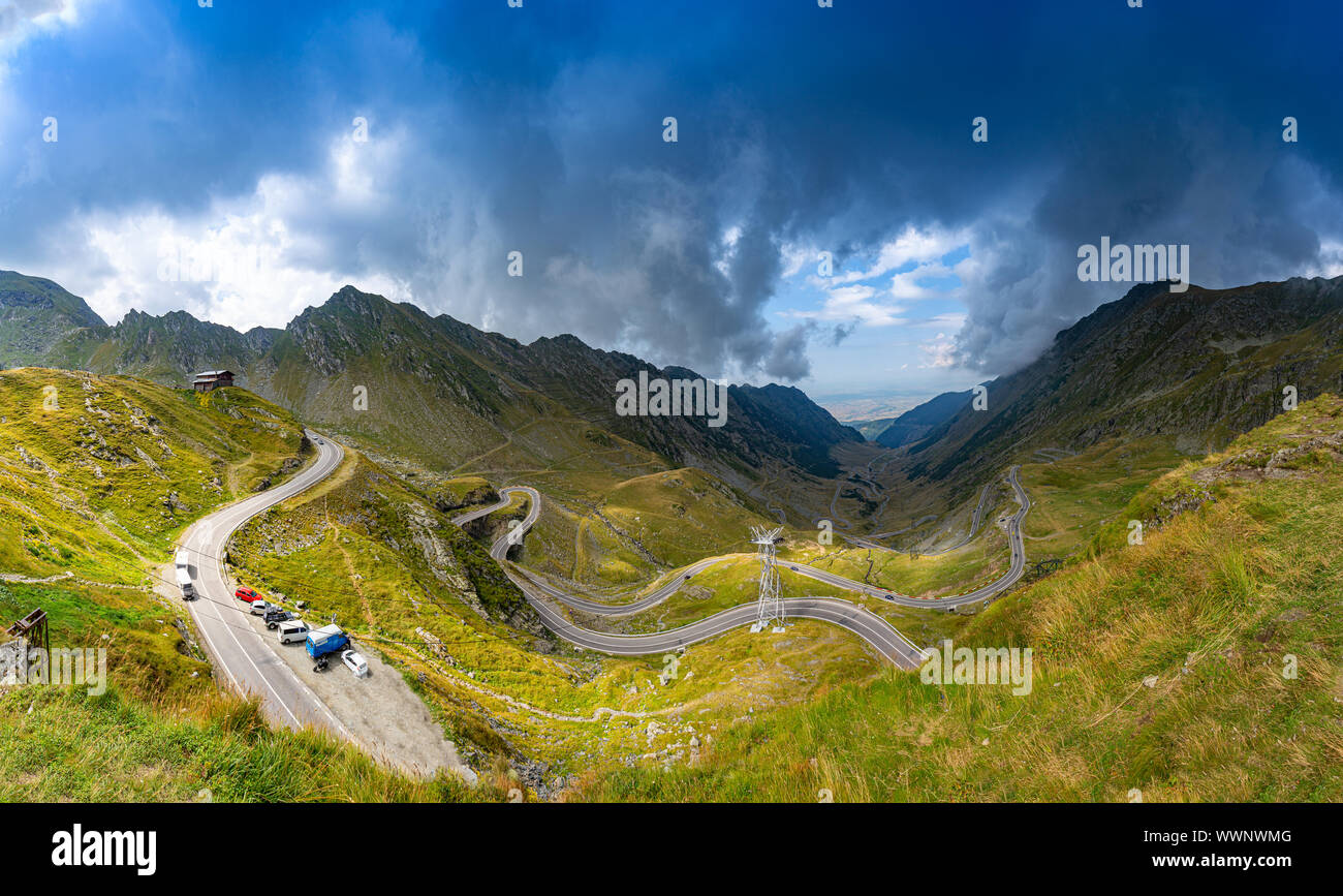 Panorama of Tranfagarasan road in Fagaras mountain, Romania Stock Photo