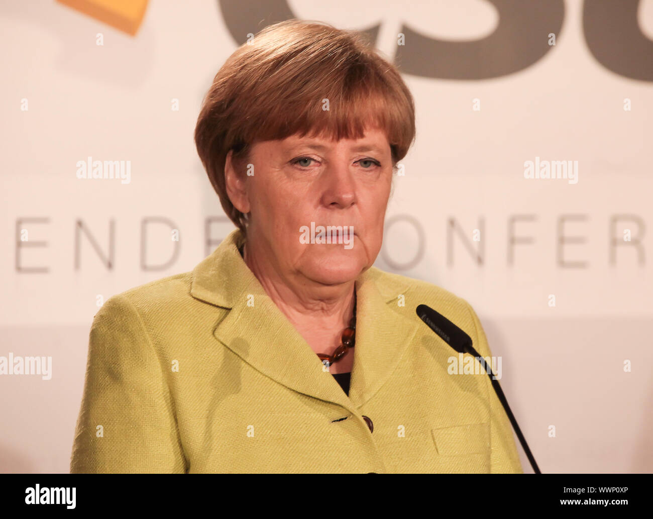 Bundeskanzlerin Dr. Angela Merkel (CDU,MdB) bei CDU/CSU-Fraktionsvorsitzendenkonferenz in Magdeburg Stock Photo