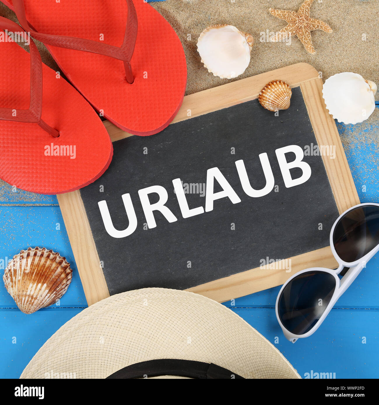 Vacation on the beach in summer with sunglasses Stock Photo
