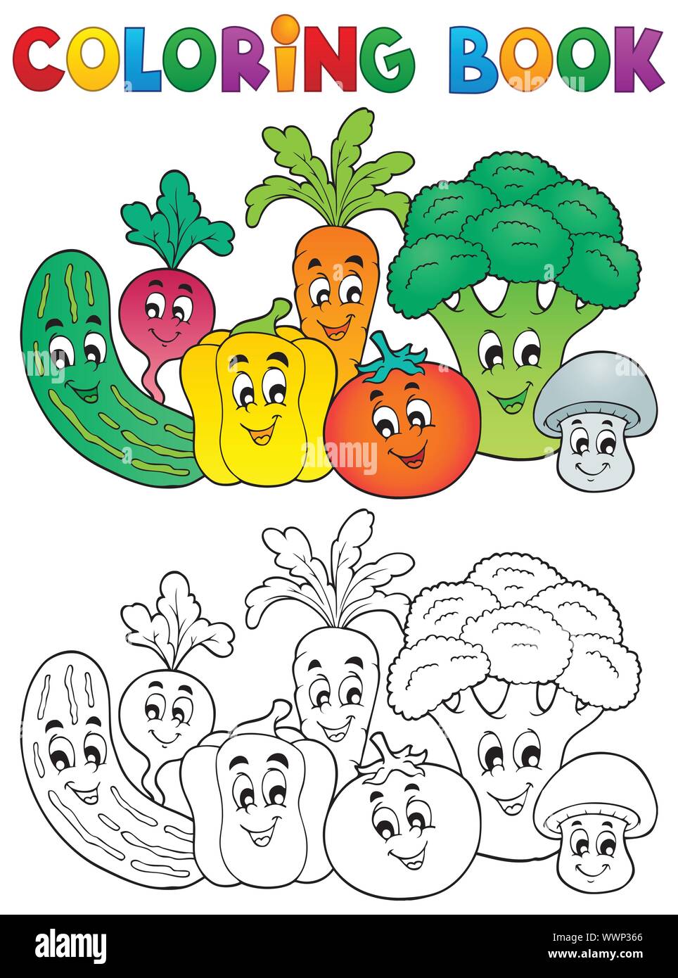 Coloring book vegetable theme 2 Stock Vector