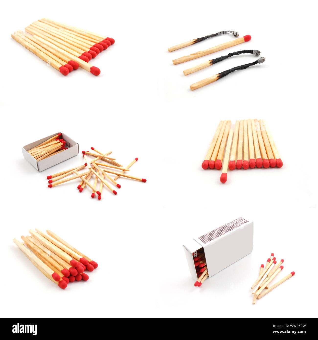 matches and matchbox collection isolated on white background Stock Photo