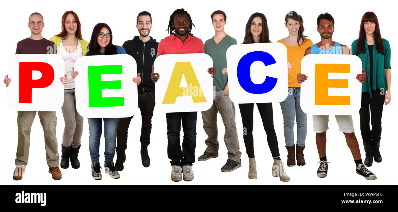group of young people people multicultural keep word peace peace peace ...