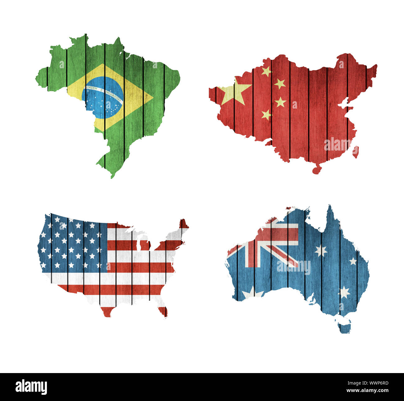 Set Of Maps With Wooden Flags Stock Photo Alamy