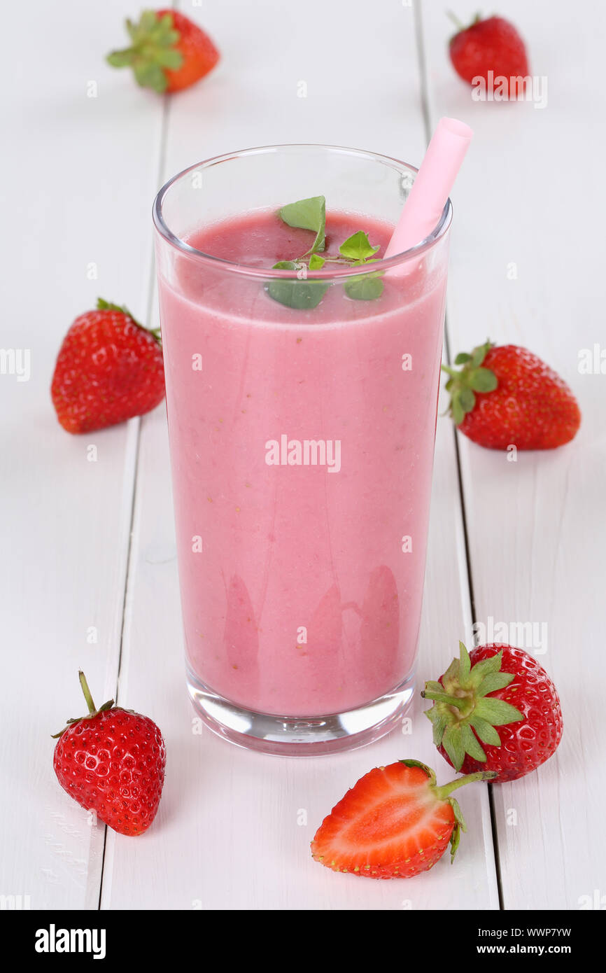 Strawberry Smoothie Juice Milkshake with Strawberries Fruits Fruit Juice Stock Photo