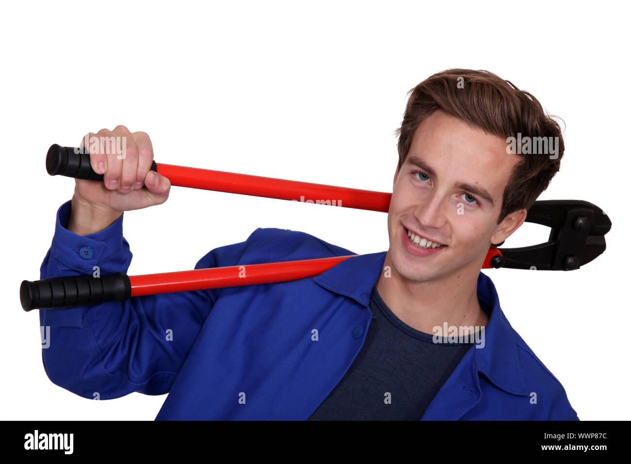 A handyman with pliers. Stock Photo