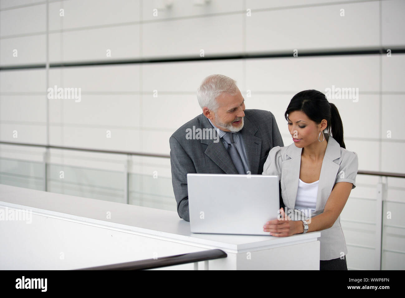 Businesspeople using a laptop Stock Photo