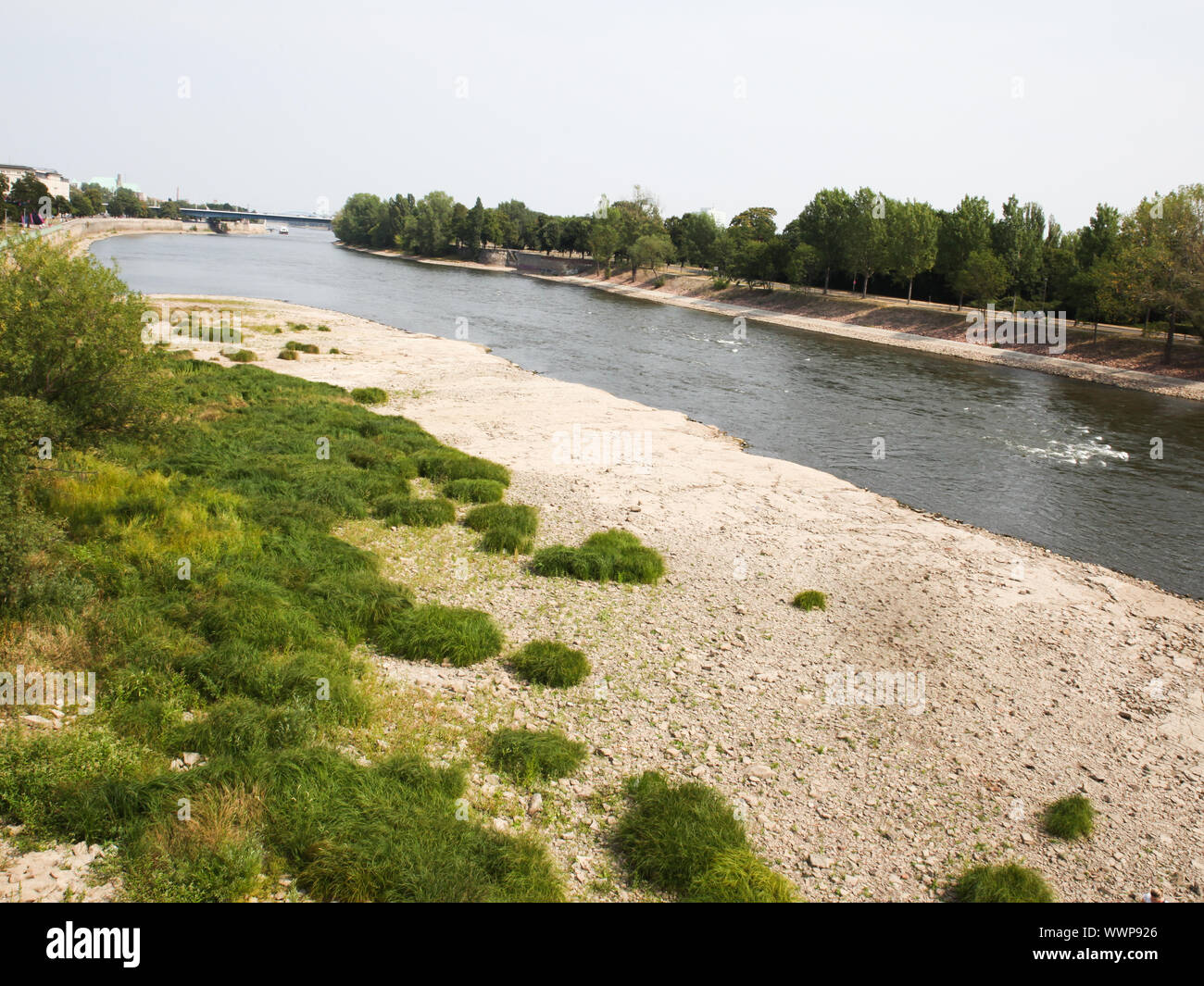 Impressionen aus Magdeburg-Blick auf die Elbe bei Niedrigwasser 2015 in Magdeburg Stock Photo