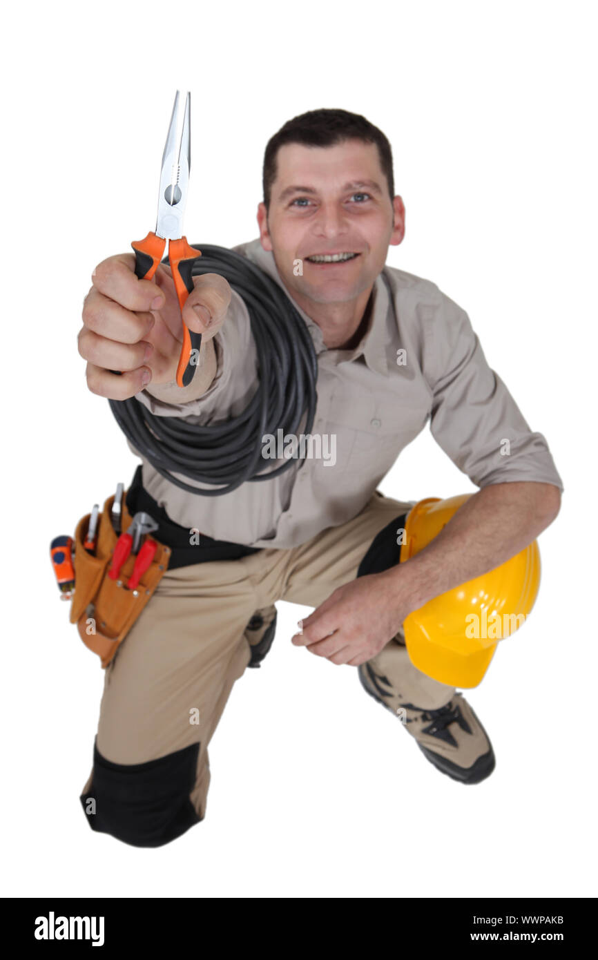 Electrician with pliers Stock Photo Alamy