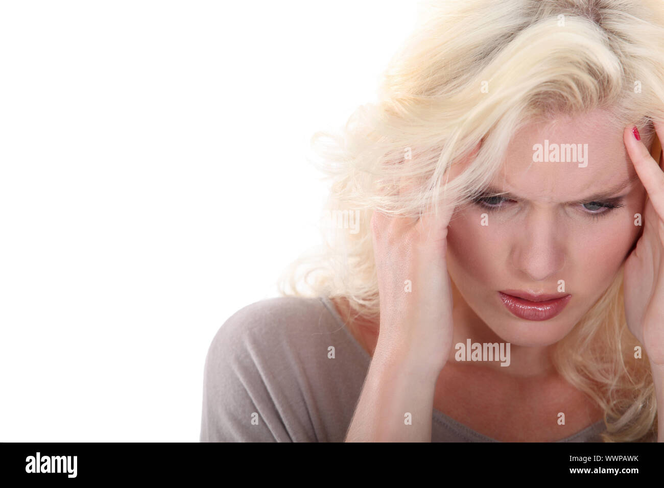pretty woman questioning herself Stock Photo