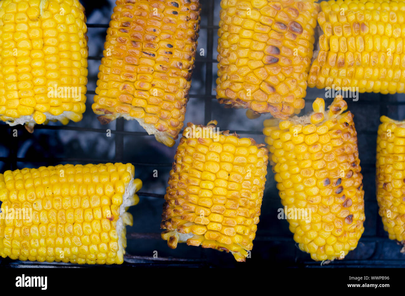 roasted sweet corns on the bbq grill Stock Photo