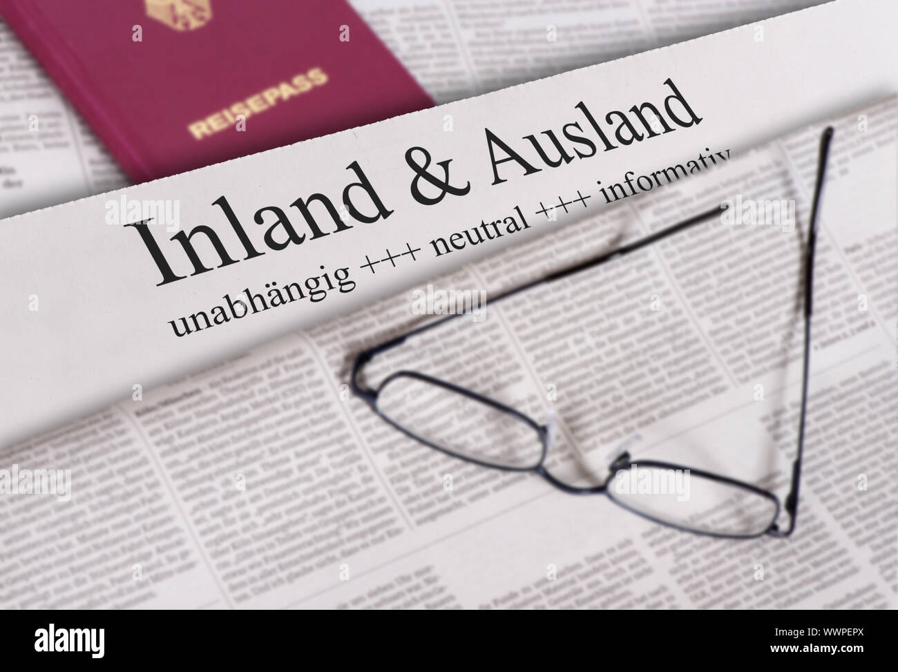 Domestic and foreign newspapers with headlines Stock Photo