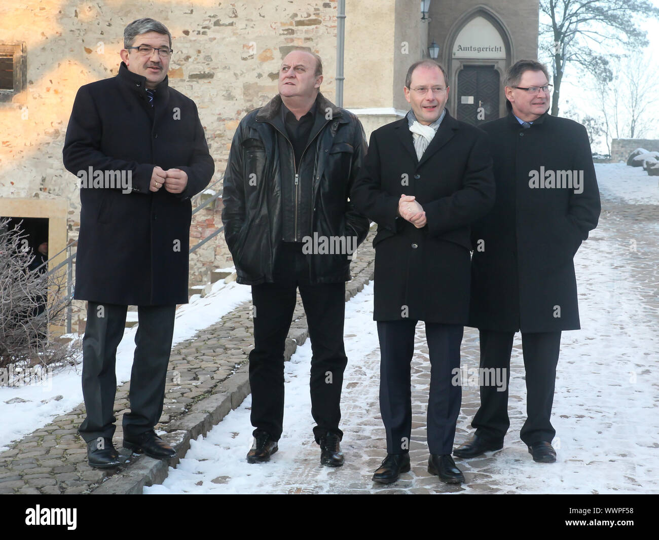 Teilnehmer der B-IMK in Wolmirstedt Minister Lorenz Caffier,Klaus Bouillon,Markus Ulbig (alle CDU) und Staatssekretär Gerhard E Stock Photo