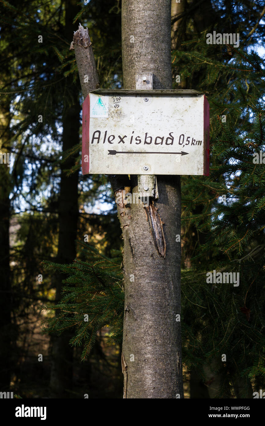Signposting Harz Hiking Trail Alexisbad Stock Photo