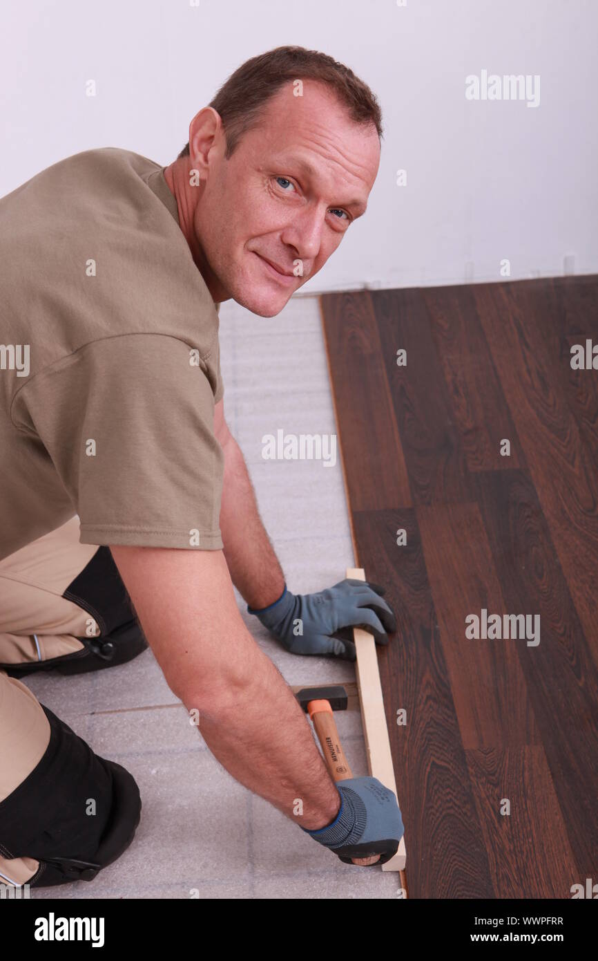 Fitting laminate flooring Stock Photo Alamy