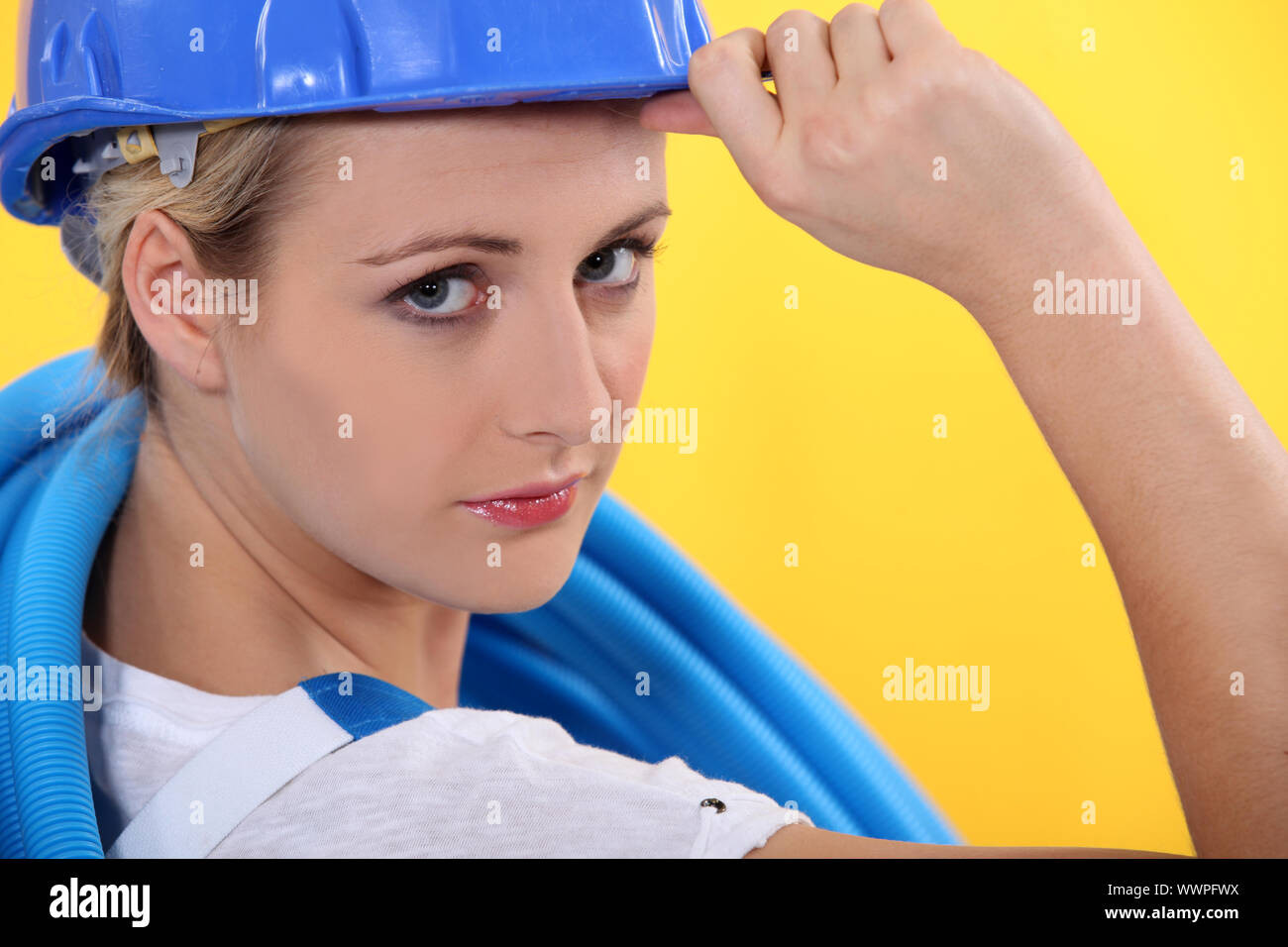 Construction Worker Giving A Salute Stock Photo Alamy